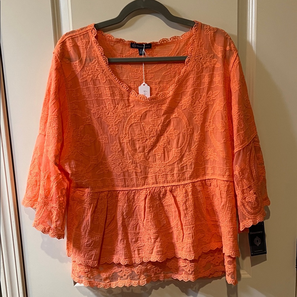 Democracy  Coral Lace Peplum Tunic XL  C665